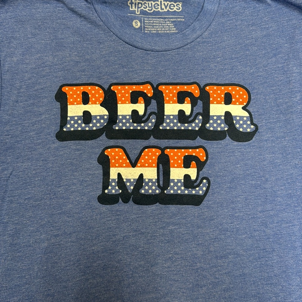 Tipsyelves “Beer Me” American Flag T-Shirt. Mens Small - Picture 3 of 4